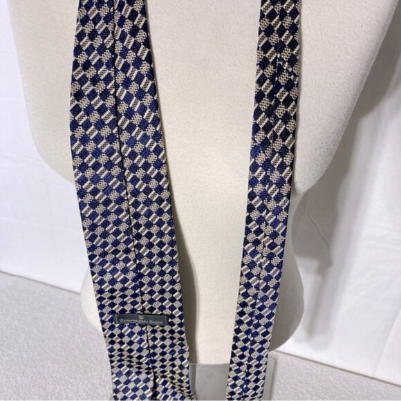 Vintage Ermenegildo Zegna Blue Tan Square Print 100% Silk Tie - Picture 6 of 9